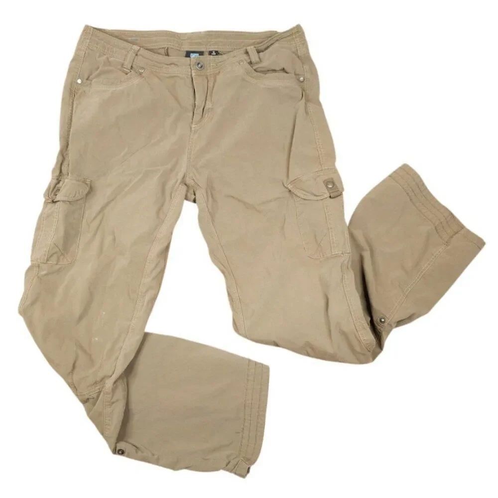 Kuhl Cargo Pants Womens Size 14 Regular Brown Hiking Roll Up Legs